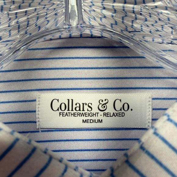 Collars & Co Dress Collar Polo Shirt Mens M Blue Striped Featherweight Stretch - Picture 3 of 7